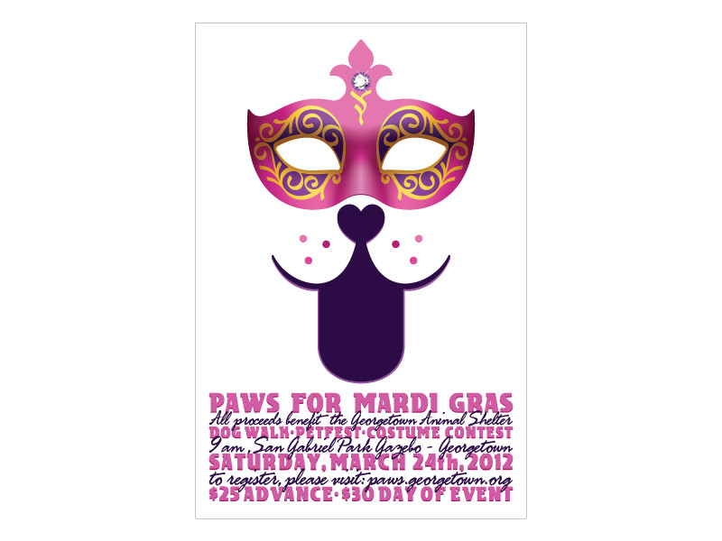 Georgetown Animal Shelter Paws For Mardi Gras Poster